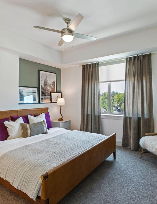 Luxury apartment bedroom at Avenir in Austin